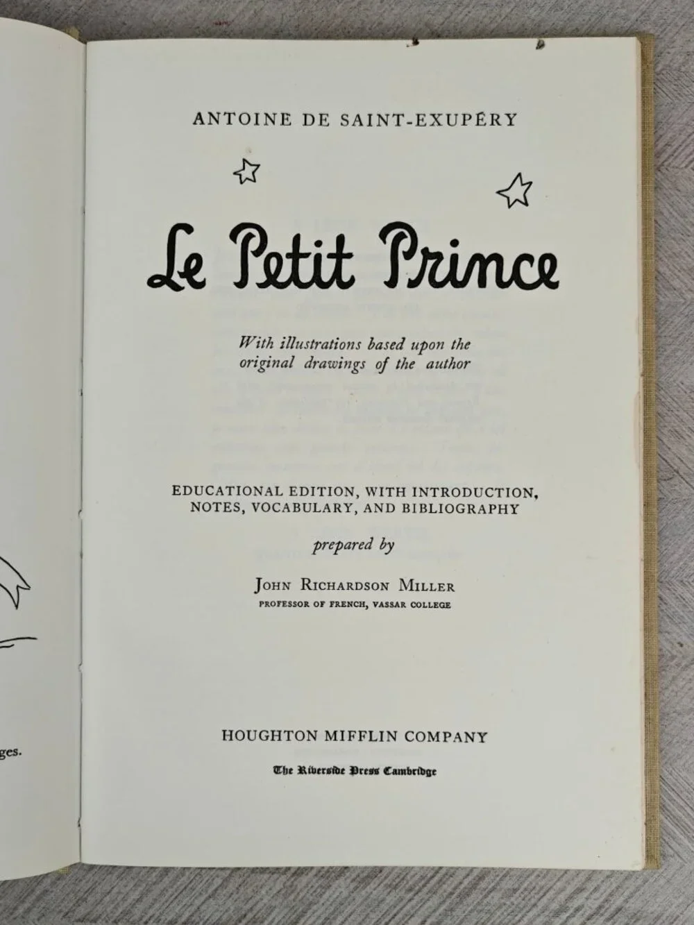 Le Petit Prince Antoine De Saint-Exupéry 1946 Educational Edition Hardcover